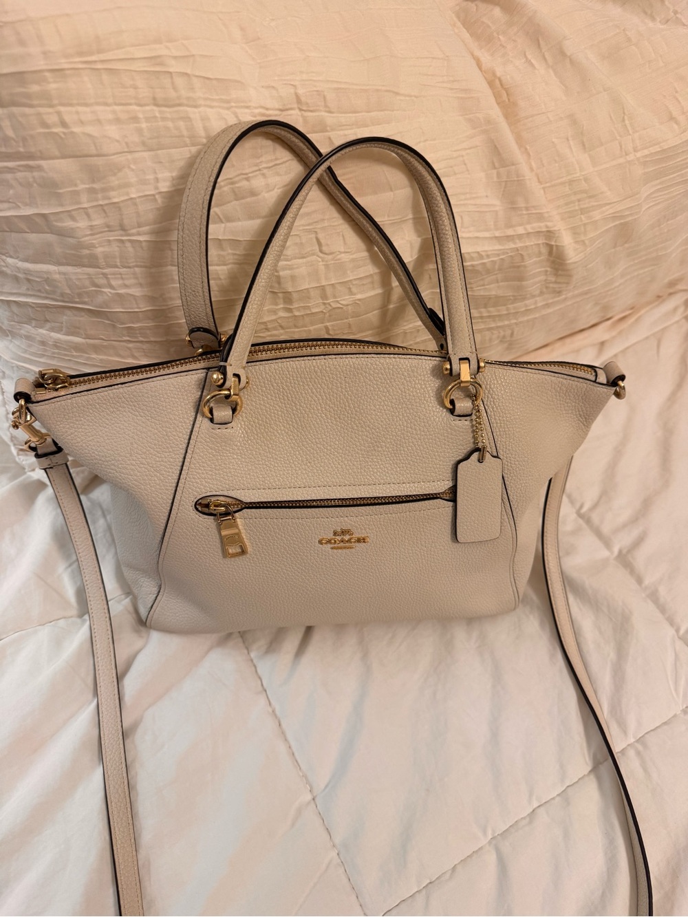 Coach Pebbled Leather Satchel in Chalk/Cream with Gold Hardware EUC